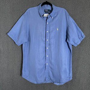 Polo Ralph Lauren Silk Linen Button Down Short Sleeve Shirt - Men's Size XL Blue